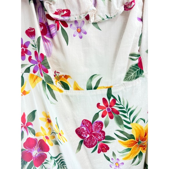 Old Navy Women's Floral Ruffle Smocked Midi Dress Cream Multi Sz 2X Boho Comfy - Picture 10 of 11